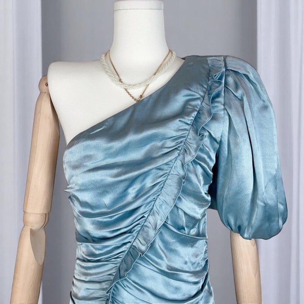 NWT Elliatt Satin Ruched Julianne Dress in Stoneblue - Picture 10 of 10